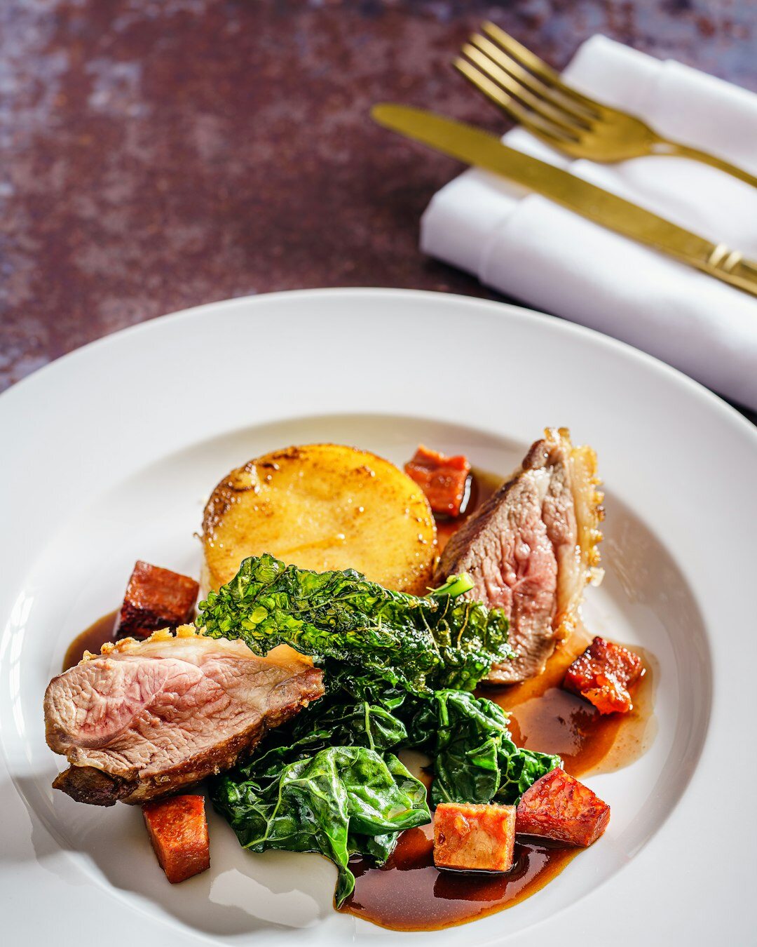 Traditional Czech Sunday roast dinner served on a wooden table
