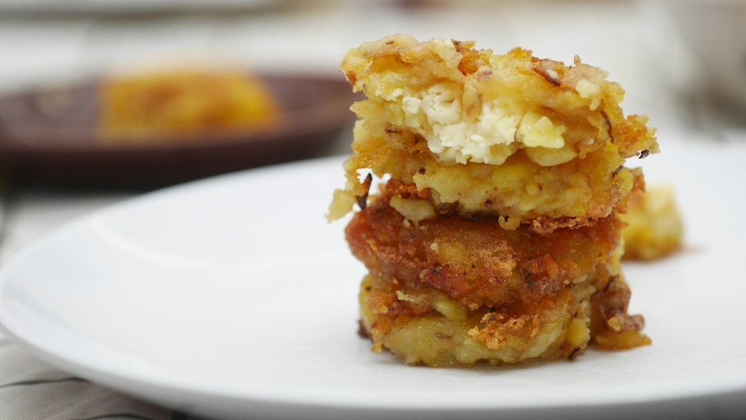 Freshly fried Czech potato pancakes bramboraky on a plate